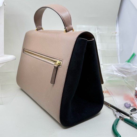 Tory Burch Juliette taupe gold Leather satchel crossbody bag - Picture 10 of 11